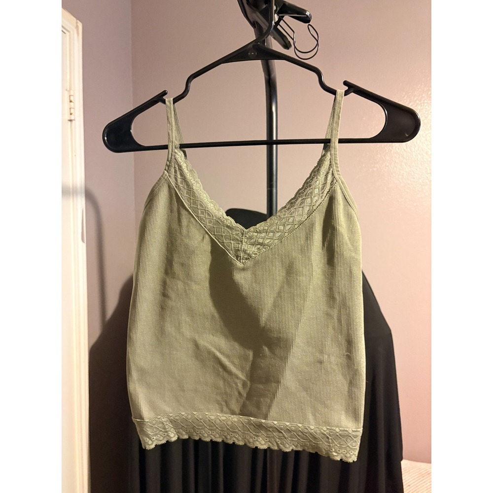 Self Esteem Green Ribbed Tank with Lace Sz L/XL
